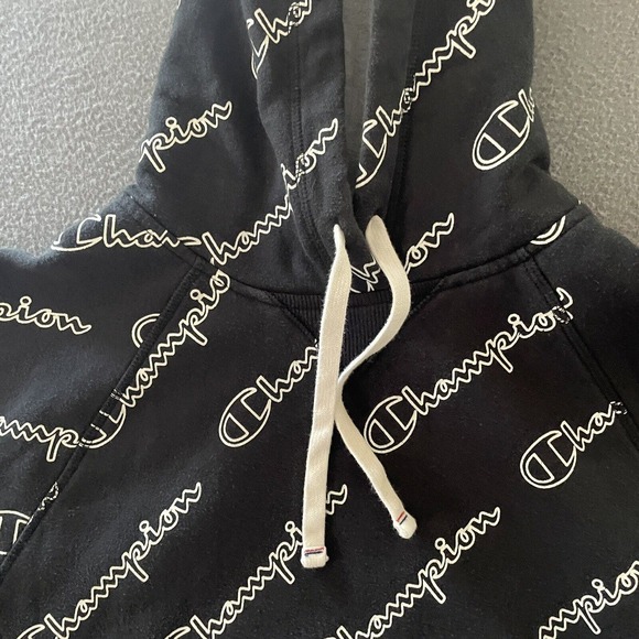 Champion Hoodie Women Size Medium‎ Black All Over Print Logo - Picture 3 of 7